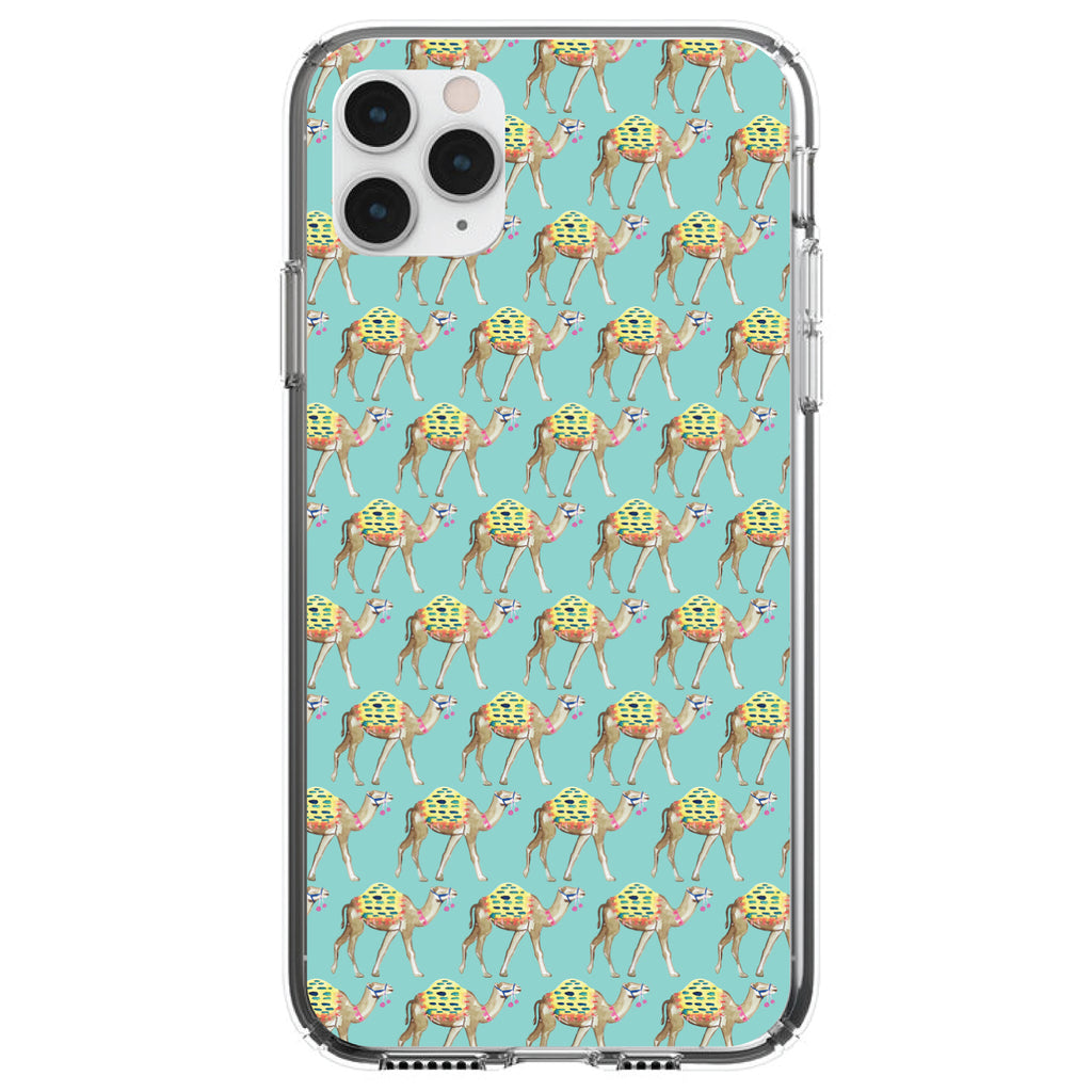 Preppy Pattern, Camels on Teal Background Clear Shockproof iPhone Case