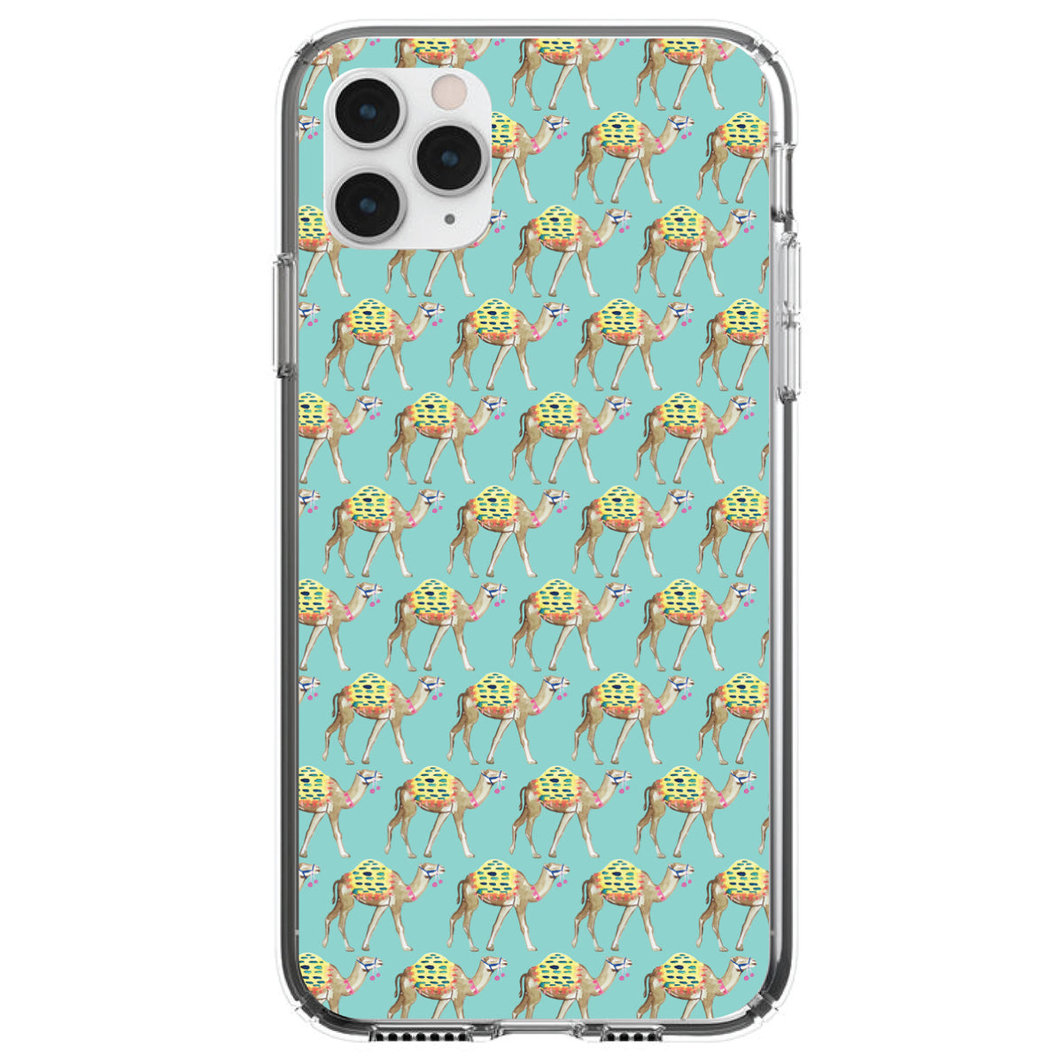 Preppy Pattern, Camels on Teal Background Clear Shockproof iPhone Case