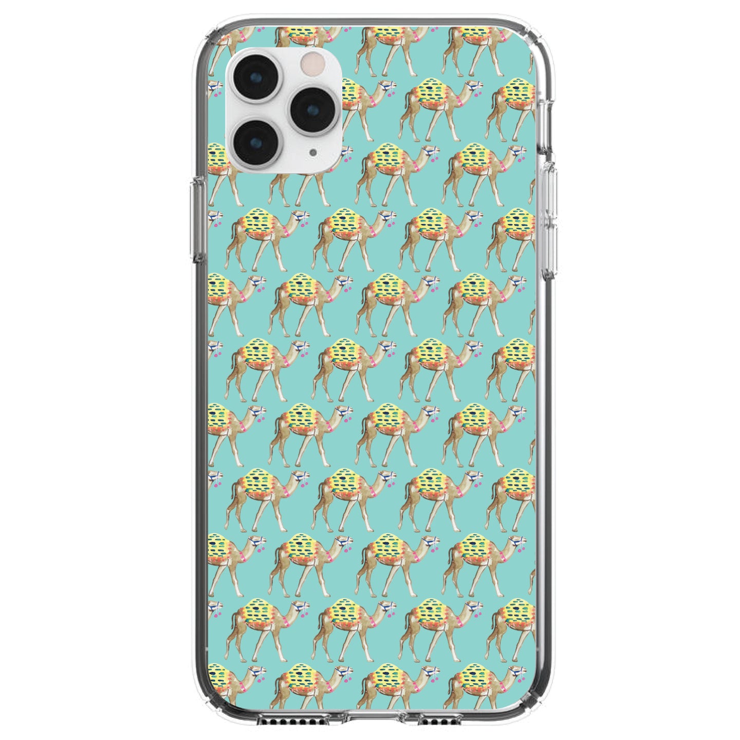 DistinctInk® Clear Shockproof Hybrid Case for Apple iPhone / Samsung Galaxy / Google Pixel - Preppy Pattern - Camels on Teal Background