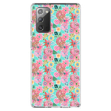 DistinctInk® Clear Shockproof Hybrid Case for Apple iPhone / Samsung Galaxy / Google Pixel - Preppy Pattern - Pink Flowers on Teal Background