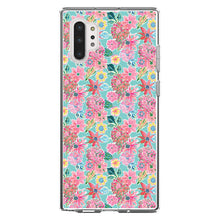 DistinctInk® Clear Shockproof Hybrid Case for Apple iPhone / Samsung Galaxy / Google Pixel - Preppy Pattern - Pink Flowers on Teal Background