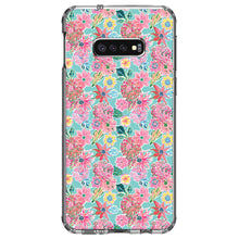 DistinctInk® Clear Shockproof Hybrid Case for Apple iPhone / Samsung Galaxy / Google Pixel - Preppy Pattern - Pink Flowers on Teal Background