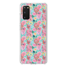 DistinctInk® Clear Shockproof Hybrid Case for Apple iPhone / Samsung Galaxy / Google Pixel - Preppy Pattern - Pink Flowers on Teal Background