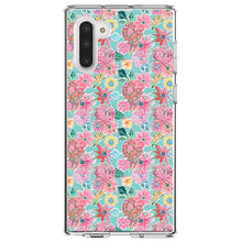 DistinctInk® Clear Shockproof Hybrid Case for Apple iPhone / Samsung Galaxy / Google Pixel - Preppy Pattern - Pink Flowers on Teal Background