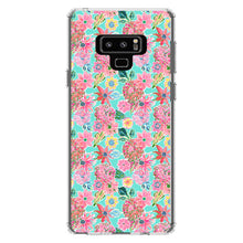 DistinctInk® Clear Shockproof Hybrid Case for Apple iPhone / Samsung Galaxy / Google Pixel - Preppy Pattern - Pink Flowers on Teal Background