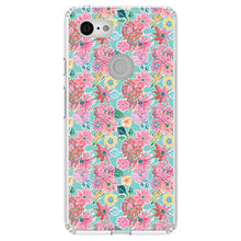 DistinctInk® Clear Shockproof Hybrid Case for Apple iPhone / Samsung Galaxy / Google Pixel - Preppy Pattern - Pink Flowers on Teal Background