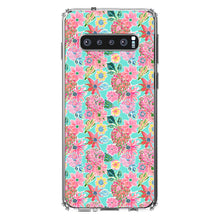DistinctInk® Clear Shockproof Hybrid Case for Apple iPhone / Samsung Galaxy / Google Pixel - Preppy Pattern - Pink Flowers on Teal Background