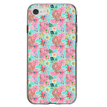 DistinctInk® Clear Shockproof Hybrid Case for Apple iPhone / Samsung Galaxy / Google Pixel - Preppy Pattern - Pink Flowers on Teal Background