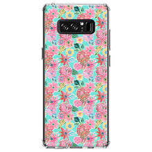 DistinctInk® Clear Shockproof Hybrid Case for Apple iPhone / Samsung Galaxy / Google Pixel - Preppy Pattern - Pink Flowers on Teal Background