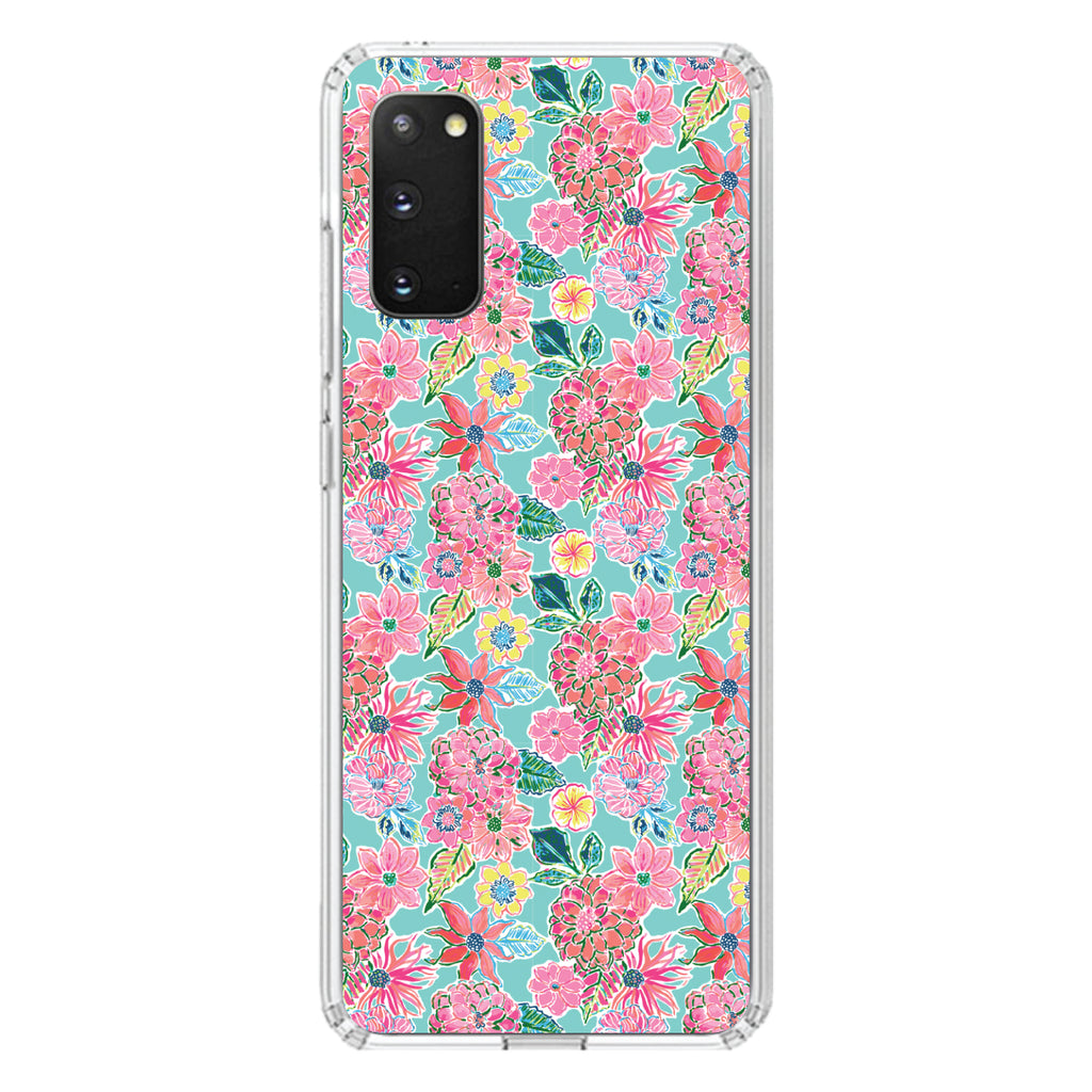 Preppy Pattern, Pink Flowers on Teal Background Clear Shockproof iPhone Case, view 13