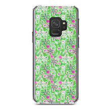 DistinctInk® Clear Shockproof Hybrid Case for Apple iPhone / Samsung Galaxy / Google Pixel - Preppy Pattern - Pink & Green Flowers Floral