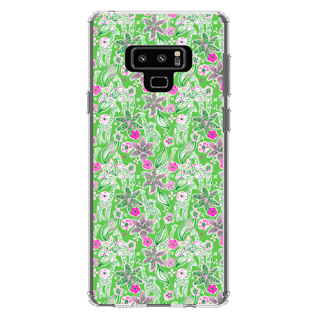 Preppy Pattern, Pink & Green Flowers Floral Clear Shockproof iPhone Case, view 11