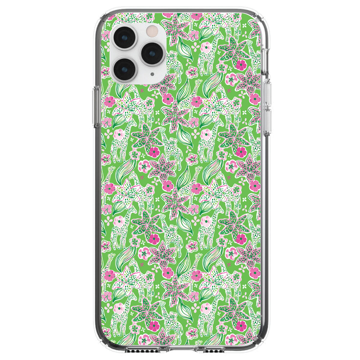 Preppy Pattern, Pink & Green Flowers Floral Clear Shockproof iPhone Case
