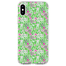DistinctInk® Clear Shockproof Hybrid Case for Apple iPhone / Samsung Galaxy / Google Pixel - Preppy Pattern - Pink & Green Flowers Floral