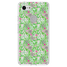 DistinctInk® Clear Shockproof Hybrid Case for Apple iPhone / Samsung Galaxy / Google Pixel - Preppy Pattern - Pink & Green Flowers Floral