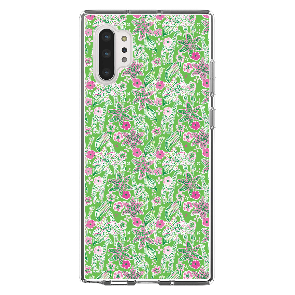 Preppy Pattern, Pink & Green Flowers Floral Clear Shockproof iPhone Case, view 10