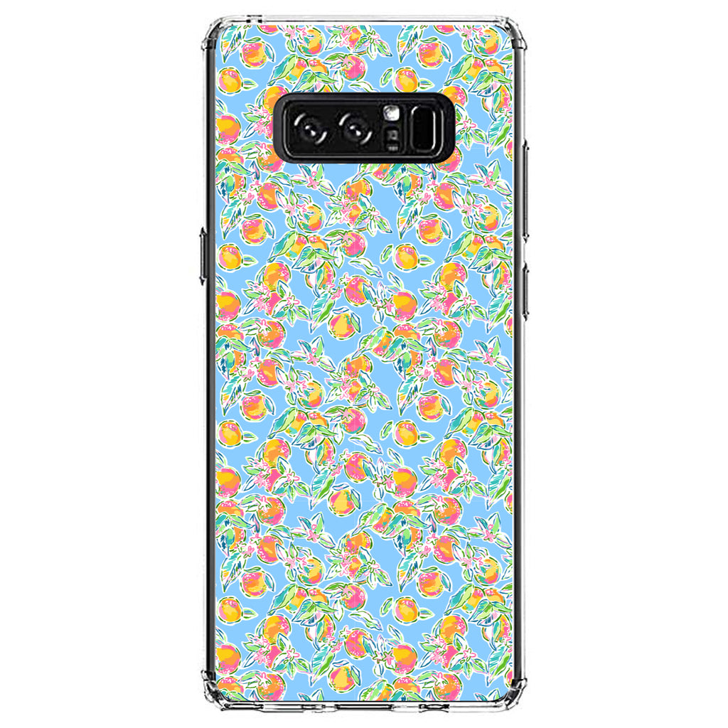 Preppy Pattern, Orange & Blue Flowers Floral Clear Shockproof iPhone Case, view 12