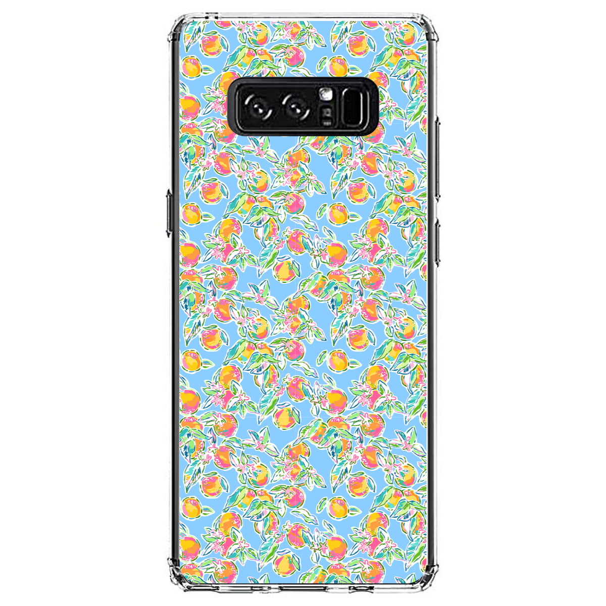 Preppy Pattern, Orange & Blue Flowers Floral Clear Shockproof iPhone Case, view 12
