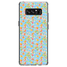 DistinctInk® Clear Shockproof Hybrid Case for Apple iPhone / Samsung Galaxy / Google Pixel - Preppy Pattern - Orange & Blue Flowers Floral