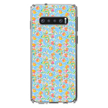 DistinctInk® Clear Shockproof Hybrid Case for Apple iPhone / Samsung Galaxy / Google Pixel - Preppy Pattern - Orange & Blue Flowers Floral