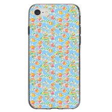DistinctInk® Clear Shockproof Hybrid Case for Apple iPhone / Samsung Galaxy / Google Pixel - Preppy Pattern - Orange & Blue Flowers Floral