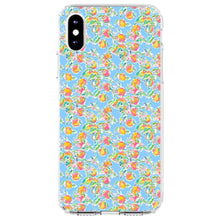 DistinctInk® Clear Shockproof Hybrid Case for Apple iPhone / Samsung Galaxy / Google Pixel - Preppy Pattern - Orange & Blue Flowers Floral