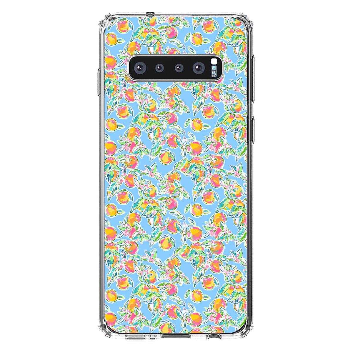 Preppy Pattern, Orange & Blue Flowers Floral Clear Shockproof iPhone Case, view 17