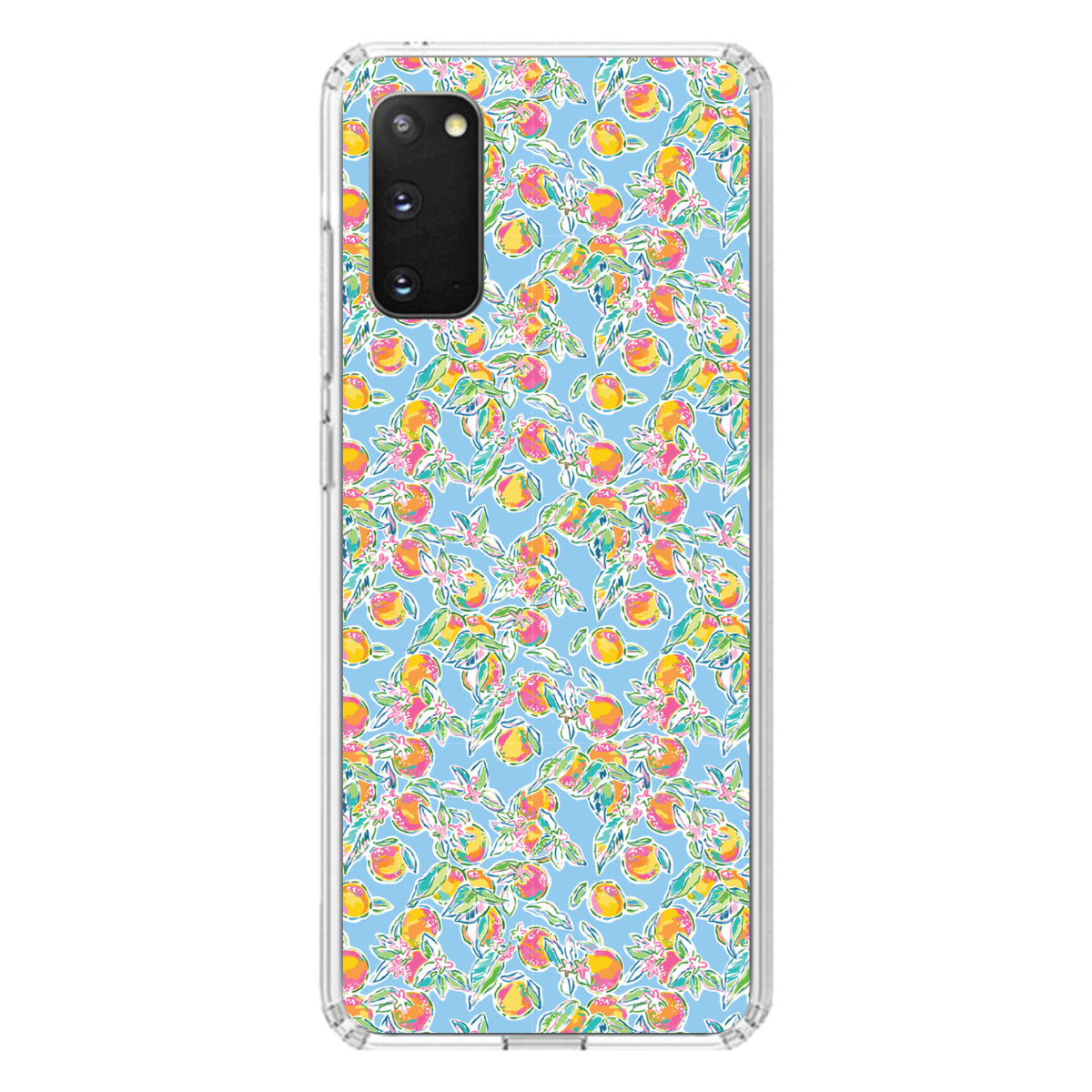 Preppy Pattern, Orange & Blue Flowers Floral Clear Shockproof iPhone Case, view 13