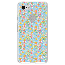 DistinctInk® Clear Shockproof Hybrid Case for Apple iPhone / Samsung Galaxy / Google Pixel - Preppy Pattern - Orange & Blue Flowers Floral