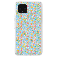 DistinctInk® Clear Shockproof Hybrid Case for Apple iPhone / Samsung Galaxy / Google Pixel - Preppy Pattern - Orange & Blue Flowers Floral