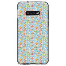 DistinctInk® Clear Shockproof Hybrid Case for Apple iPhone / Samsung Galaxy / Google Pixel - Preppy Pattern - Orange & Blue Flowers Floral