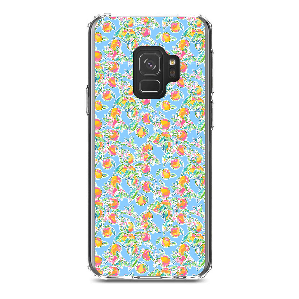 Preppy Pattern, Orange & Blue Flowers Floral Clear Shockproof iPhone Case, view 19