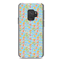 DistinctInk® Clear Shockproof Hybrid Case for Apple iPhone / Samsung Galaxy / Google Pixel - Preppy Pattern - Orange & Blue Flowers Floral