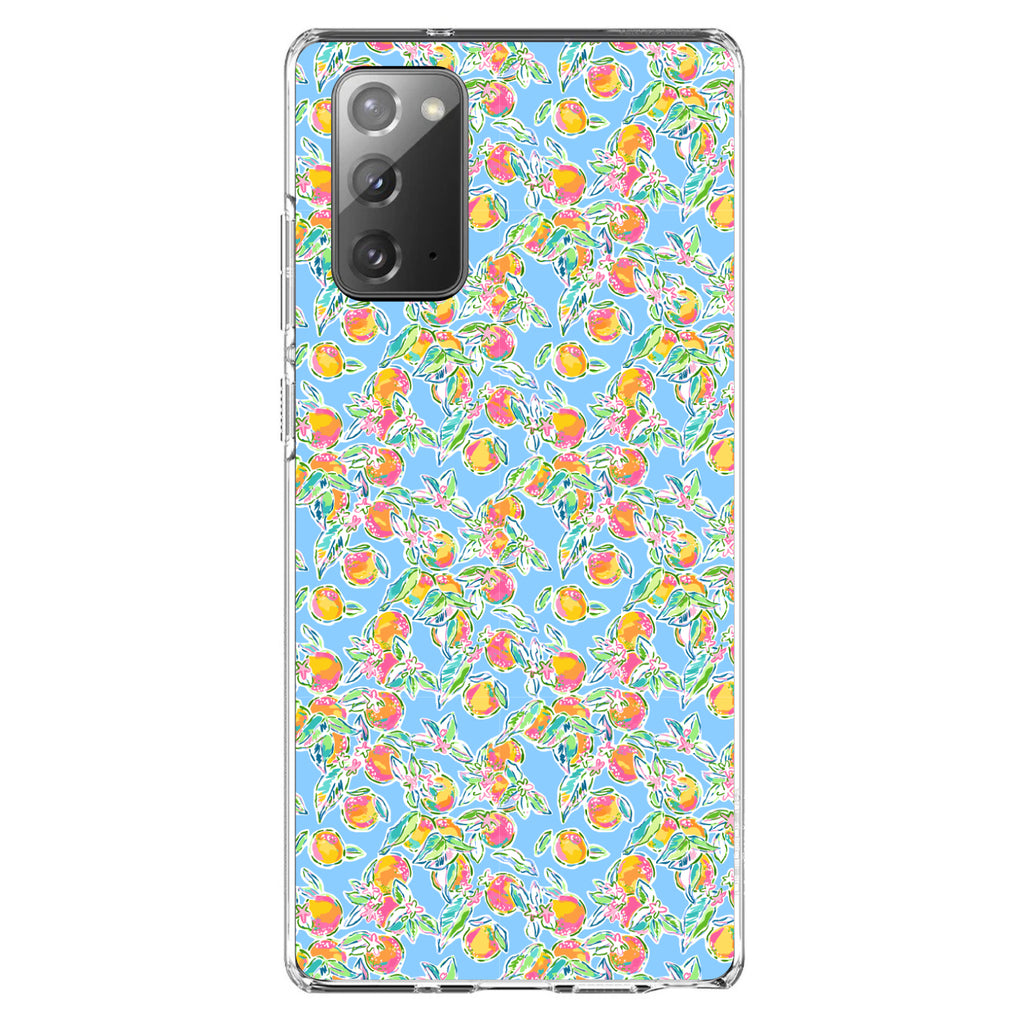 Preppy Pattern, Orange & Blue Flowers Floral Clear Shockproof iPhone Case, view 7