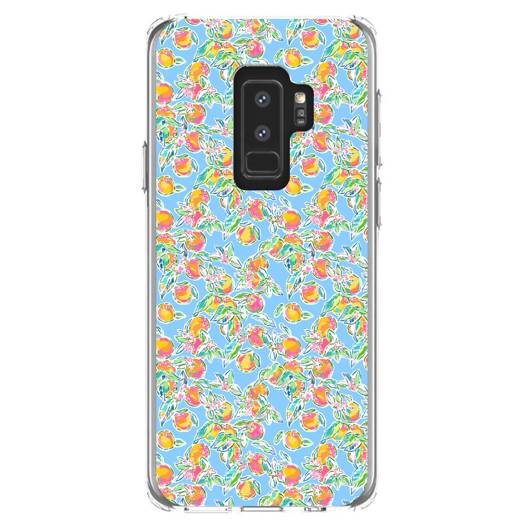 Preppy Pattern, Orange & Blue Flowers Floral Clear Shockproof iPhone Case, view 20