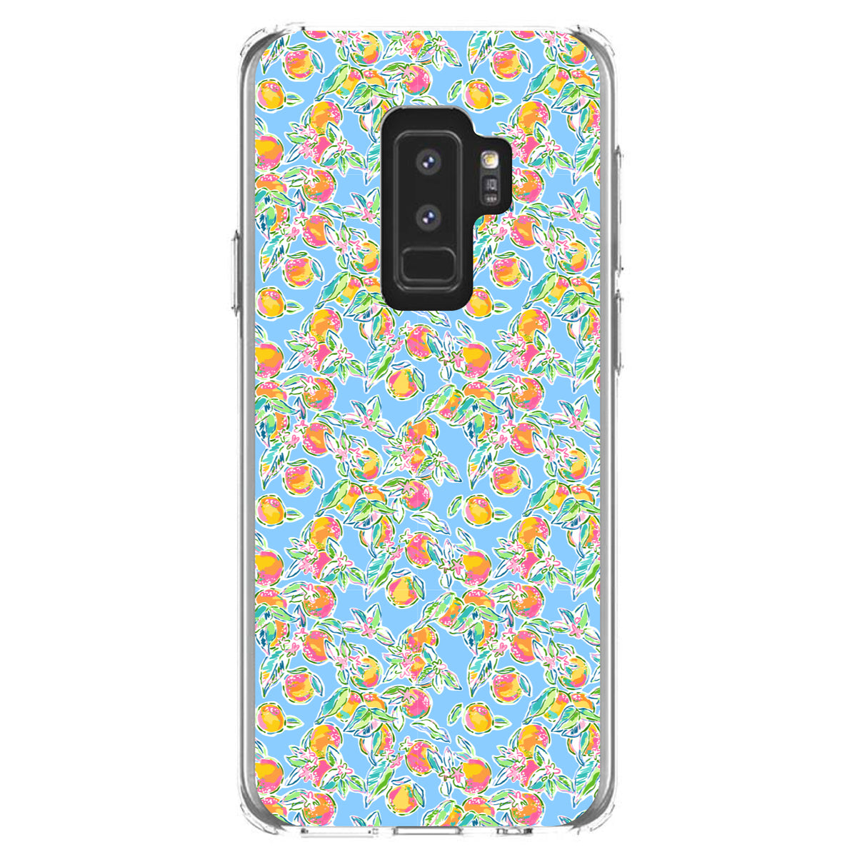 Preppy Pattern, Orange & Blue Flowers Floral Clear Shockproof iPhone Case, view 20