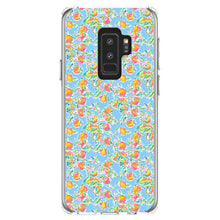 DistinctInk® Clear Shockproof Hybrid Case for Apple iPhone / Samsung Galaxy / Google Pixel - Preppy Pattern - Orange & Blue Flowers Floral