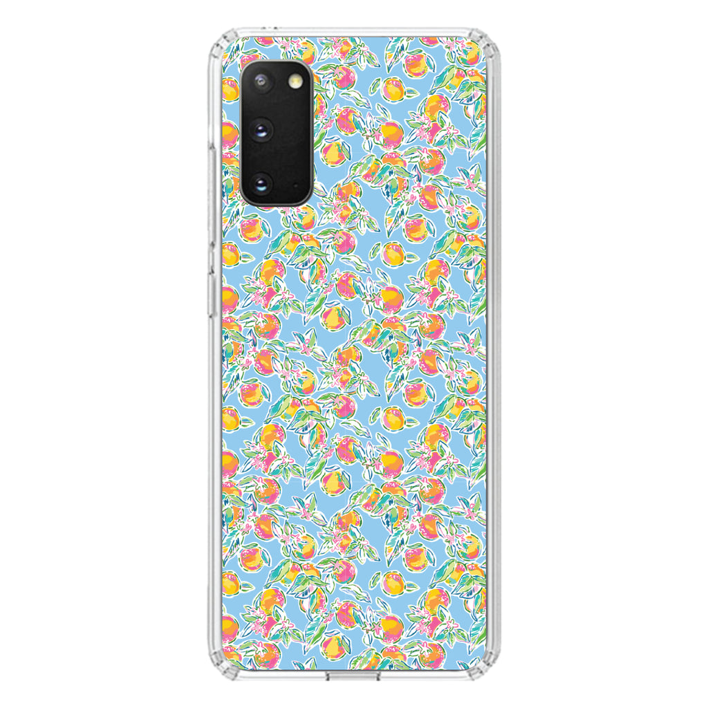 Preppy Pattern, Orange & Blue Flowers Floral Clear Shockproof iPhone Case, view 14