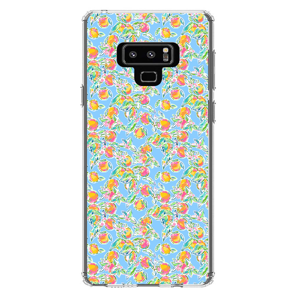 Preppy Pattern, Orange & Blue Flowers Floral Clear Shockproof iPhone Case, view 11