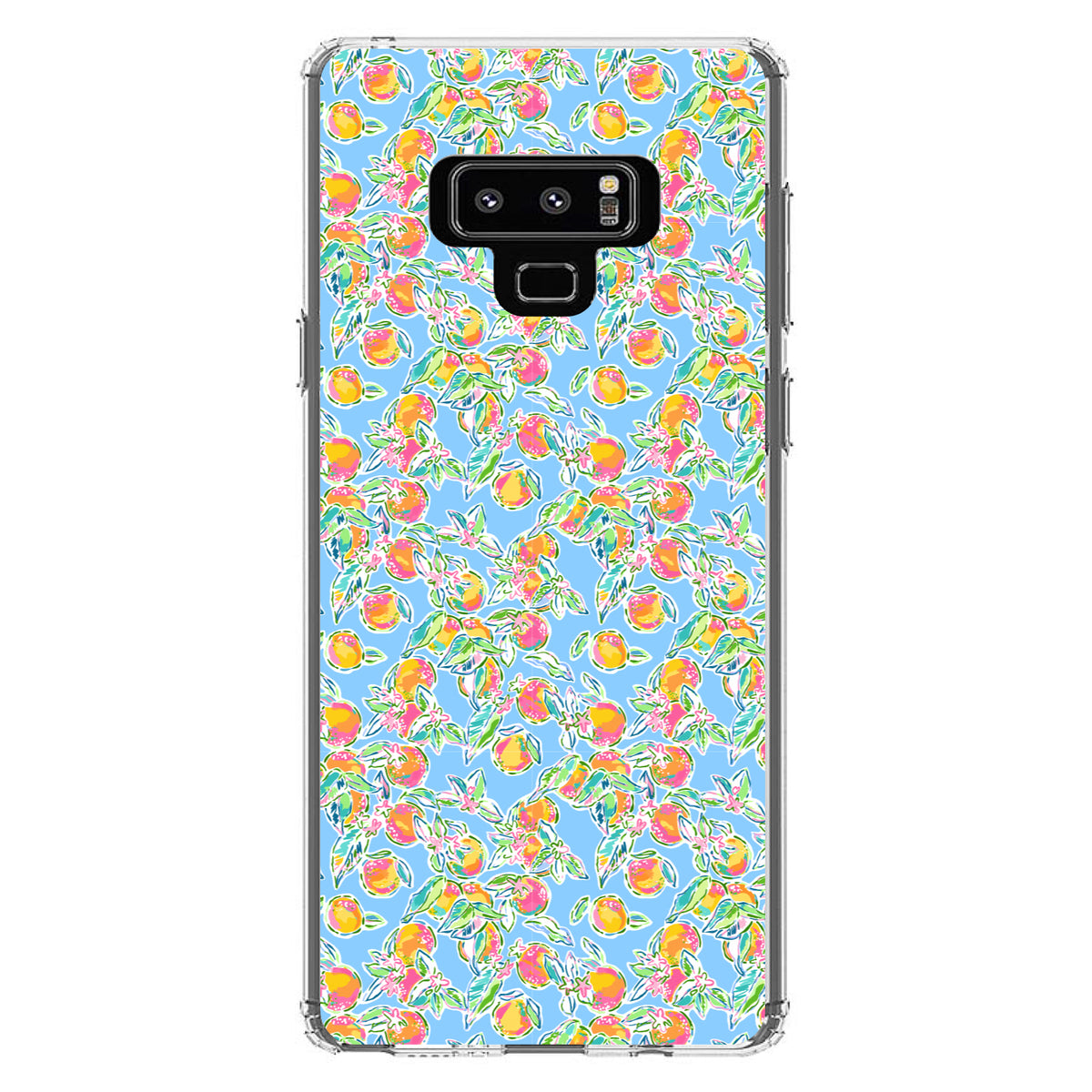 Preppy Pattern, Orange & Blue Flowers Floral Clear Shockproof iPhone Case, view 11