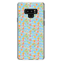 DistinctInk® Clear Shockproof Hybrid Case for Apple iPhone / Samsung Galaxy / Google Pixel - Preppy Pattern - Orange & Blue Flowers Floral