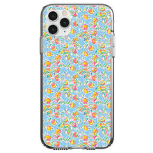 DistinctInk® Clear Shockproof Hybrid Case for Apple iPhone / Samsung Galaxy / Google Pixel - Preppy Pattern - Orange & Blue Flowers Floral