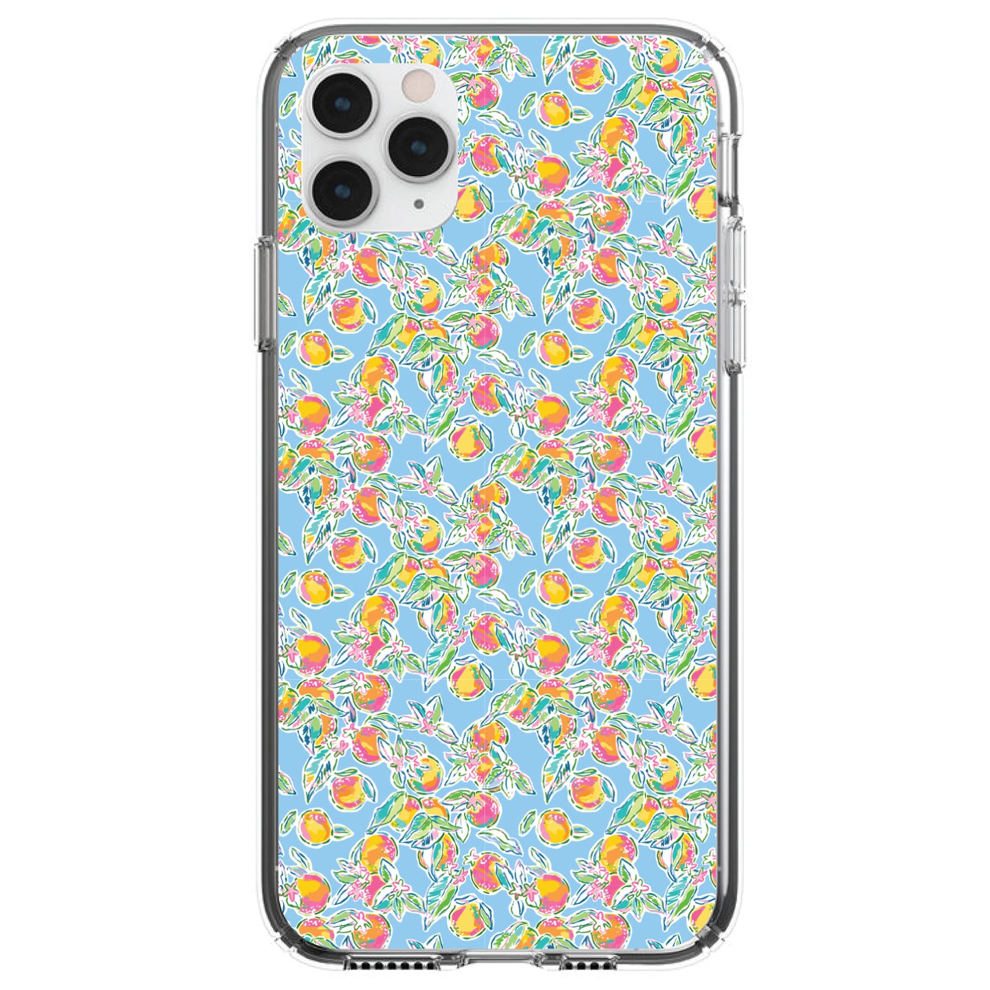 DistinctInk® Clear Shockproof Hybrid Case for Apple iPhone / Samsung Galaxy / Google Pixel - Preppy Pattern - Orange & Blue Flowers Floral