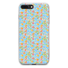 DistinctInk® Clear Shockproof Hybrid Case for Apple iPhone / Samsung Galaxy / Google Pixel - Preppy Pattern - Orange & Blue Flowers Floral