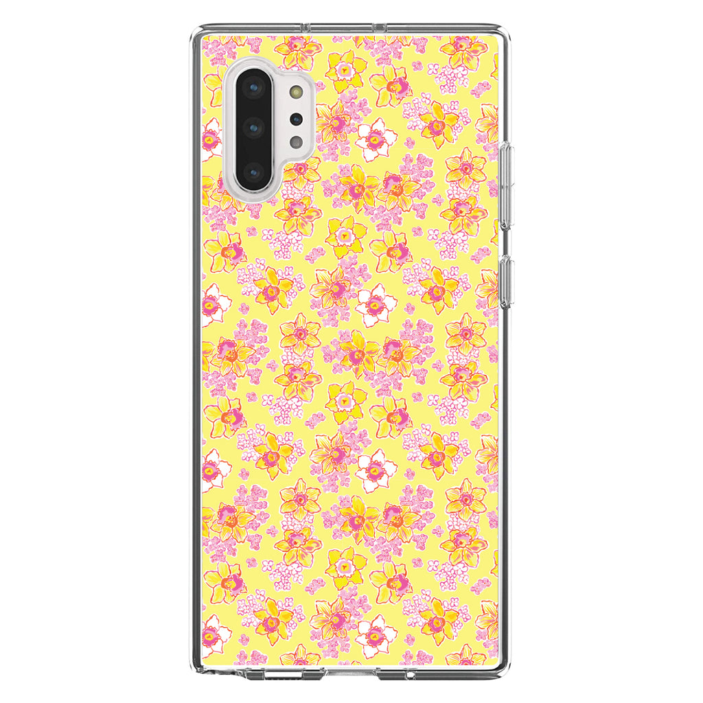 Preppy Pattern, Pink Yellow White Flowers Floral Clear Shockproof iPhone Case, view 10