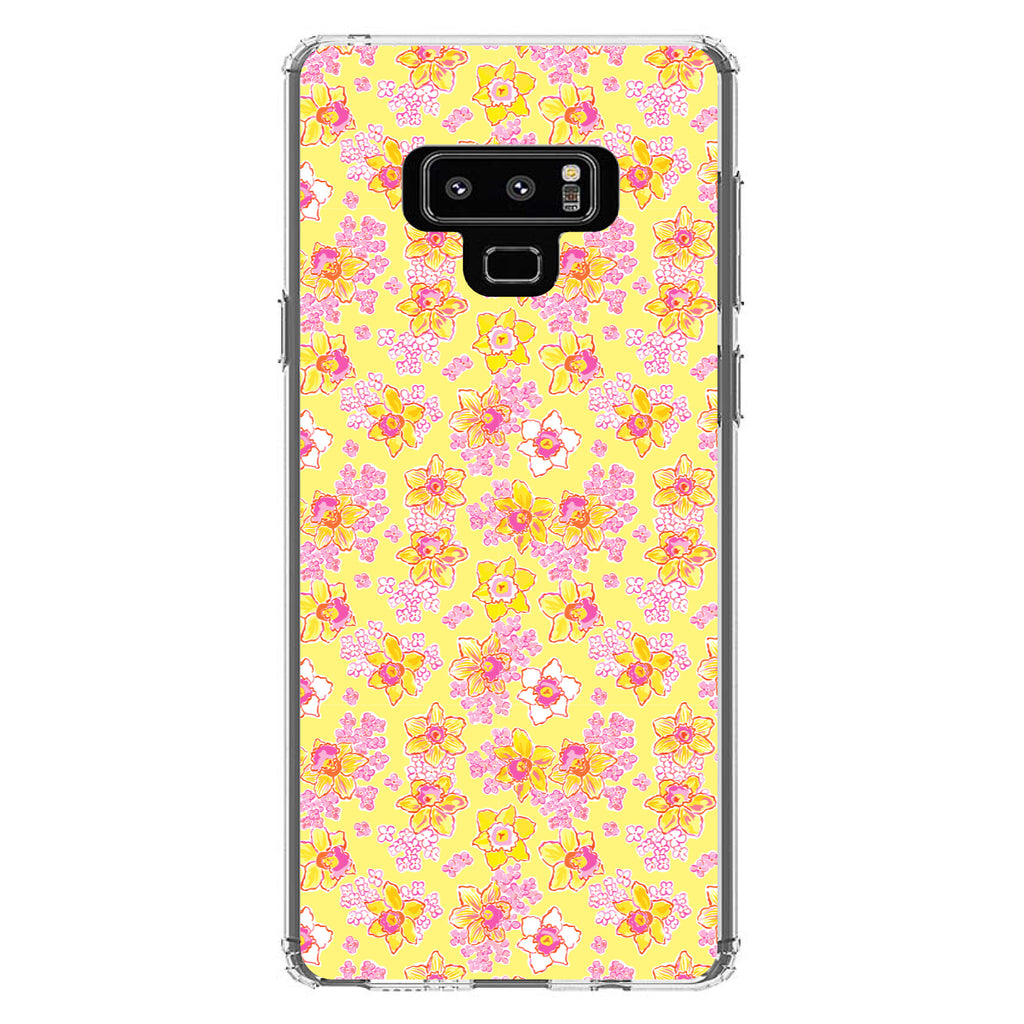 Preppy Pattern, Pink Yellow White Flowers Floral Clear Shockproof iPhone Case, view 11