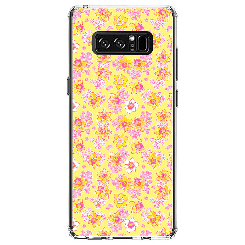 Preppy Pattern, Pink Yellow White Flowers Floral Clear Shockproof iPhone Case, view 12