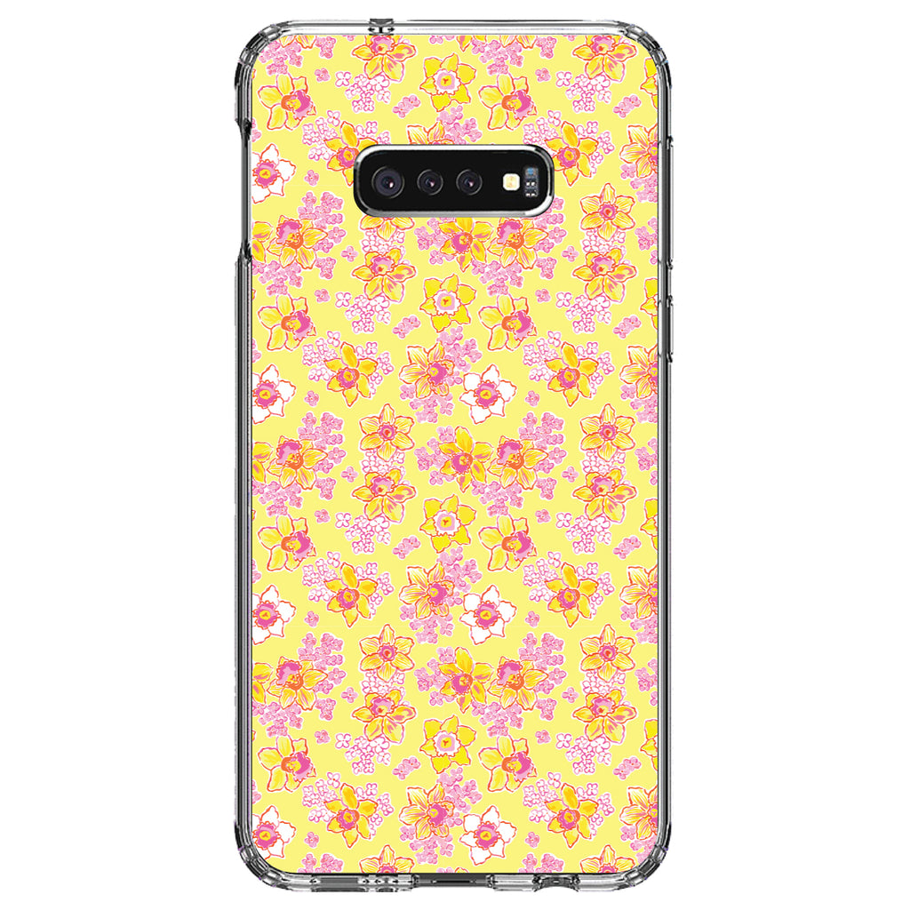 Preppy Pattern, Pink Yellow White Flowers Floral Clear Shockproof iPhone Case, view 18