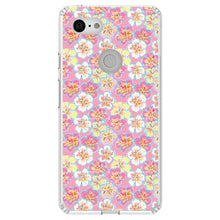 DistinctInk® Clear Shockproof Hybrid Case for Apple iPhone / Samsung Galaxy / Google Pixel - Preppy Pattern - Yellow White Pink Flowers Floral