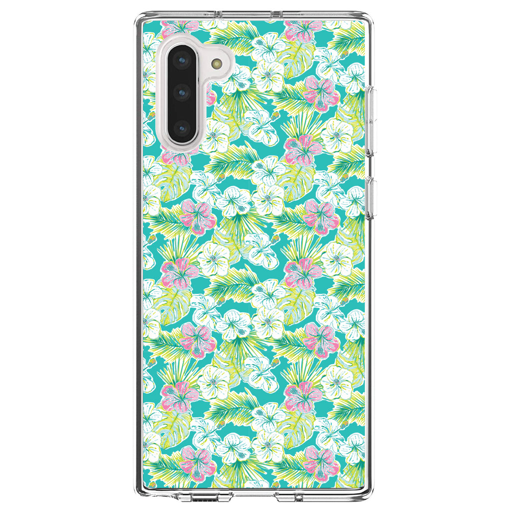 Preppy Pattern, Green Pink White Flowers Floral Clear Shockproof iPhone Case, view 9